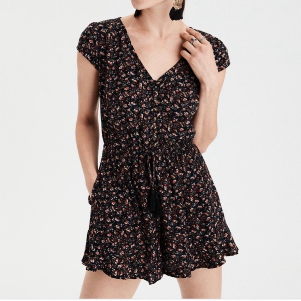 AE black floral romper